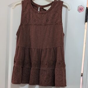 Brown Sleeveless Lace Tank Top